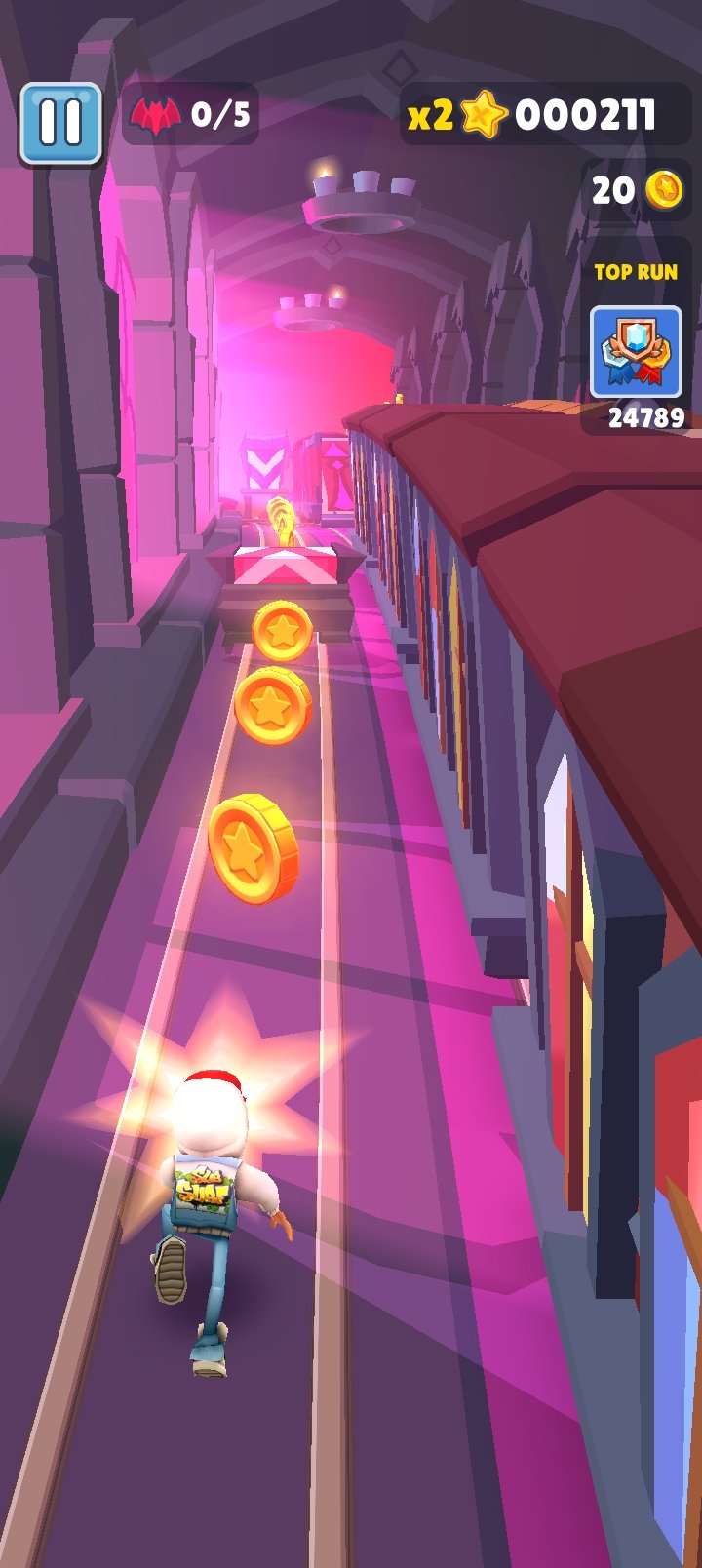 Subway Surfers coin route through a tunnel for lane-planning practice