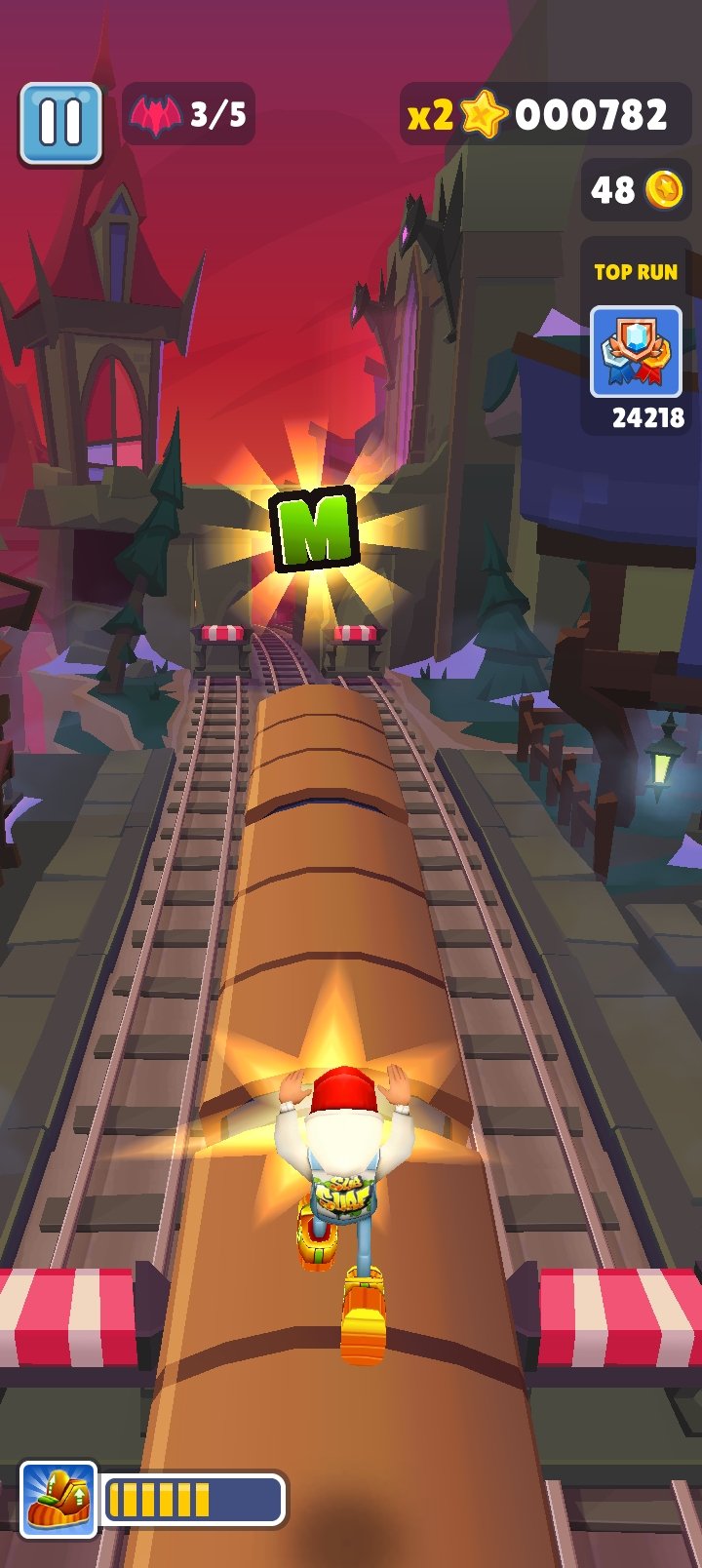 Subway Surfers Word Hunt letter collectible above a train